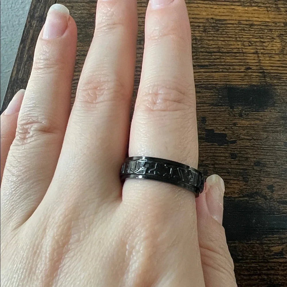 Fidget Ring Spin Black Viking Runes Unisex Gift